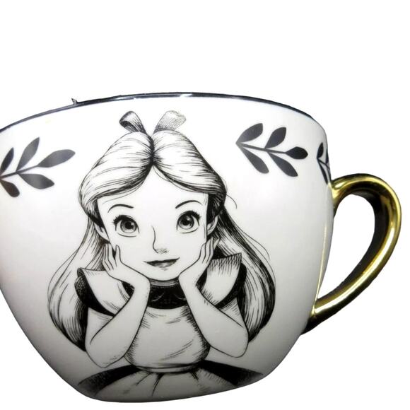 Disney ALICE IN WONDERLAND Teacup with Saucer 16oz Mug Black & Gold New - Picture 11 of 14